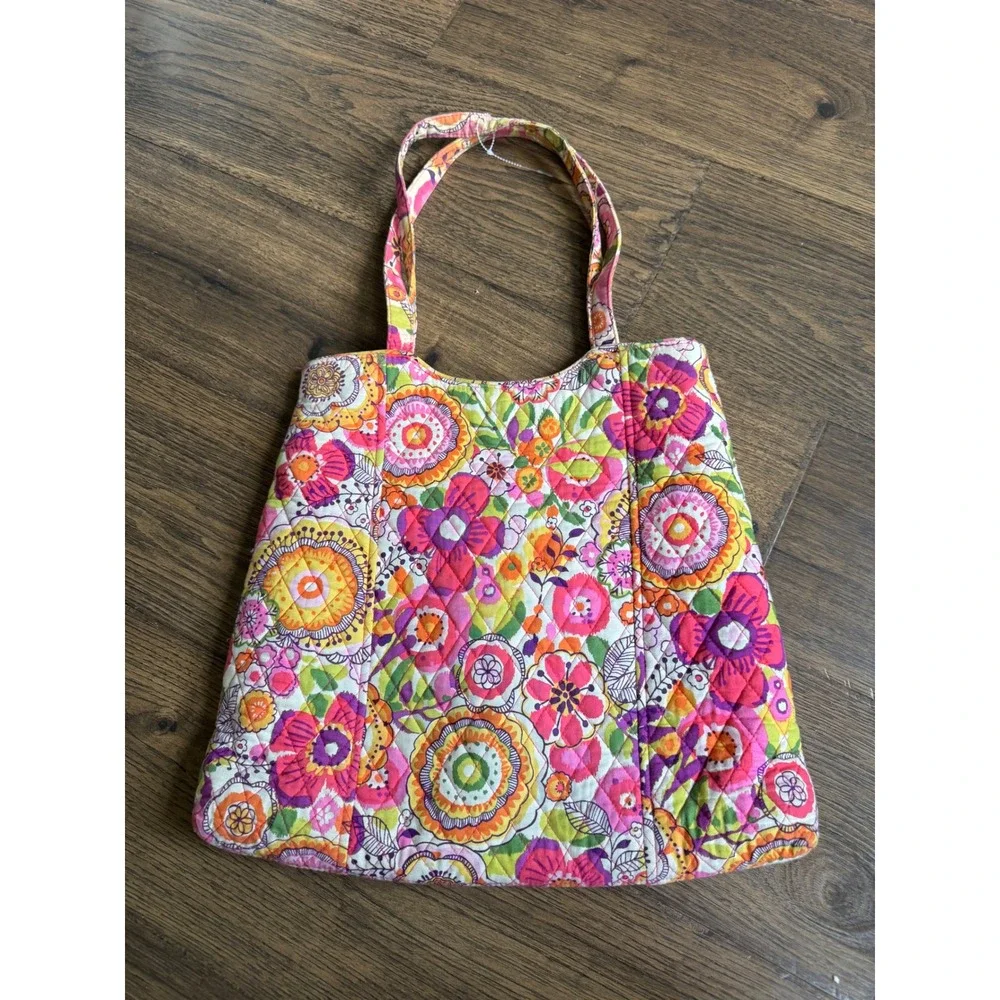 Vera Bradley Quilted Cotton Tote Bag Floral Multicolor Shoulder Bag